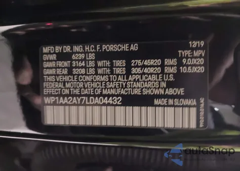 2020 Porsche Cayenne z USA, uszkodzony, nr VIN WP1AA2AY7LDA04432